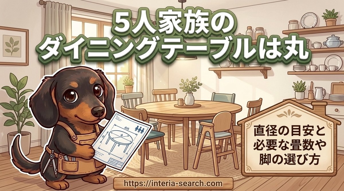 【5人家族のダイニングテーブルは丸】直径の目安と必要な畳数や脚の選び方