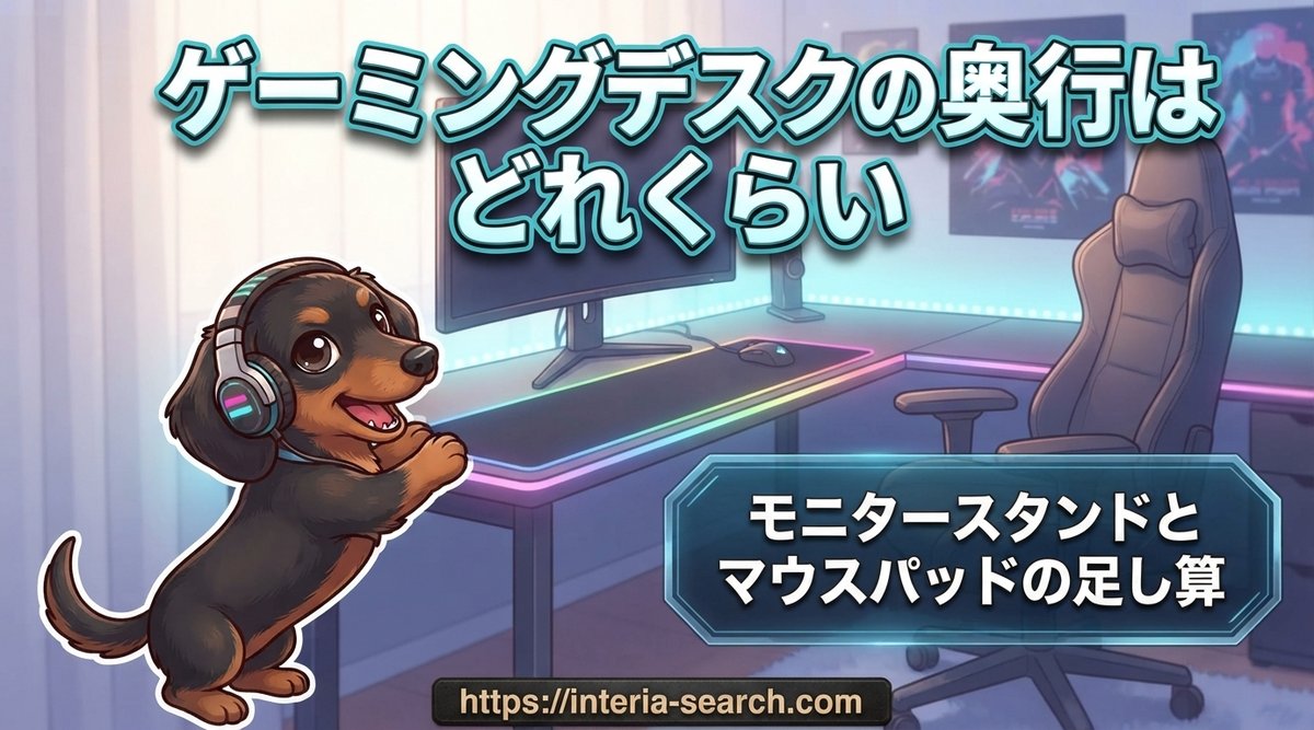 【ゲーミングデスクの奥行はどれくらい】モニタースタンドとマウスパッドの足し算