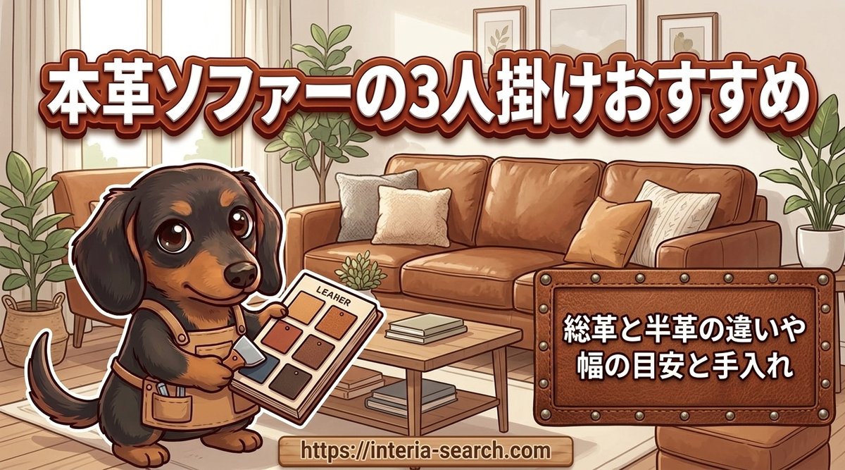 【本革ソファーの3人掛けおすすめ】総革と半革の違いや幅の目安と手入れ