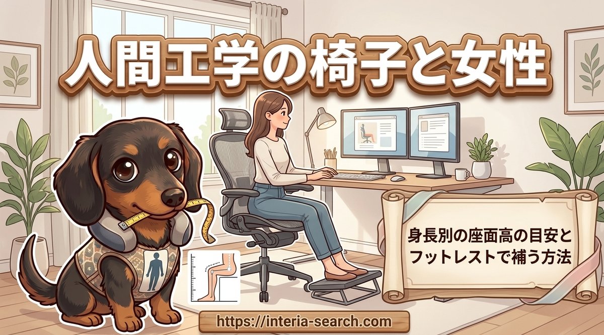 【人間工学の椅子と女性】身長別の座面高の目安とフットレストで補う方法