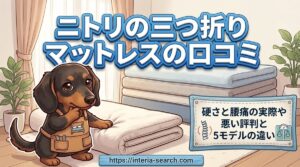 【ニトリの三つ折りマットレスの口コミ】硬さと腰痛の実際や悪い評判と5モデルの違い