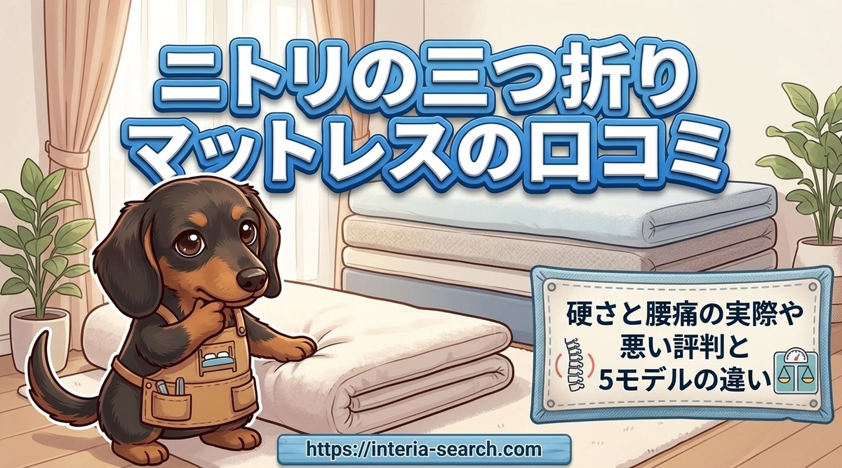 【ニトリの三つ折りマットレスの口コミ】硬さと腰痛の実際や悪い評判と5モデルの違い