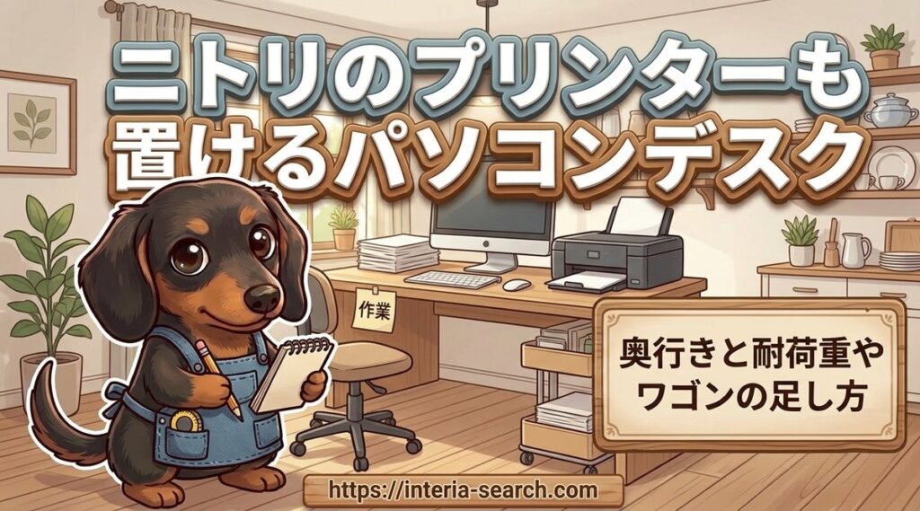【ニトリのプリンターも置けるパソコンデスク】奥行きと耐荷重やワゴンの足し方