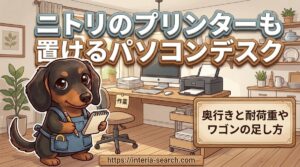 【ニトリのプリンターも置けるパソコンデスク】奥行きと耐荷重やワゴンの足し方
