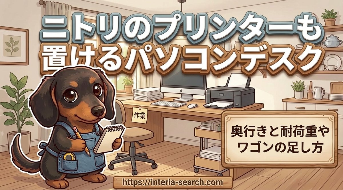 【ニトリのプリンターも置けるパソコンデスク】奥行きと耐荷重やワゴンの足し方