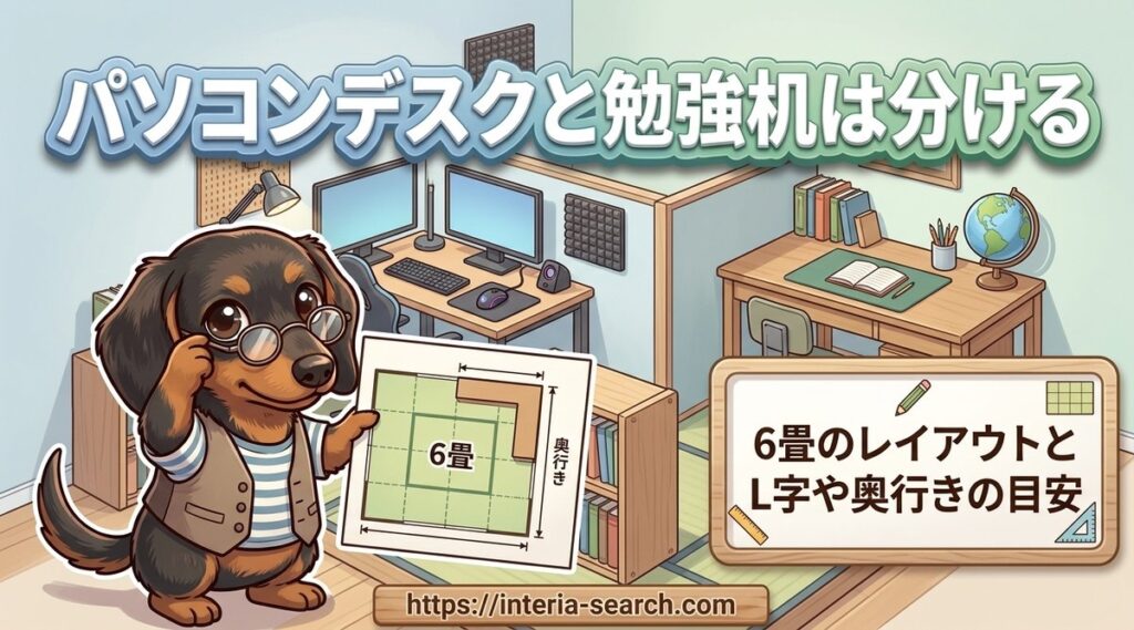 【パソコンデスクと勉強机は分ける?】6畳のレイアウトとL字や奥行きの目安