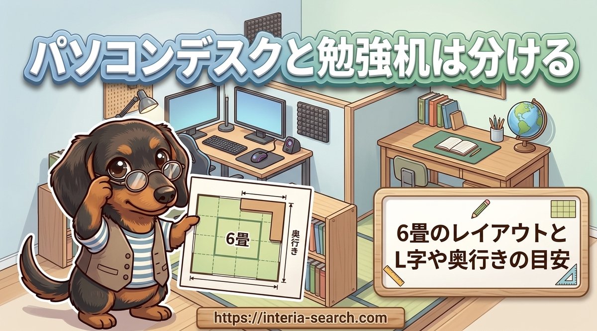 【パソコンデスクと勉強机は分ける?】6畳のレイアウトとL字や奥行きの目安