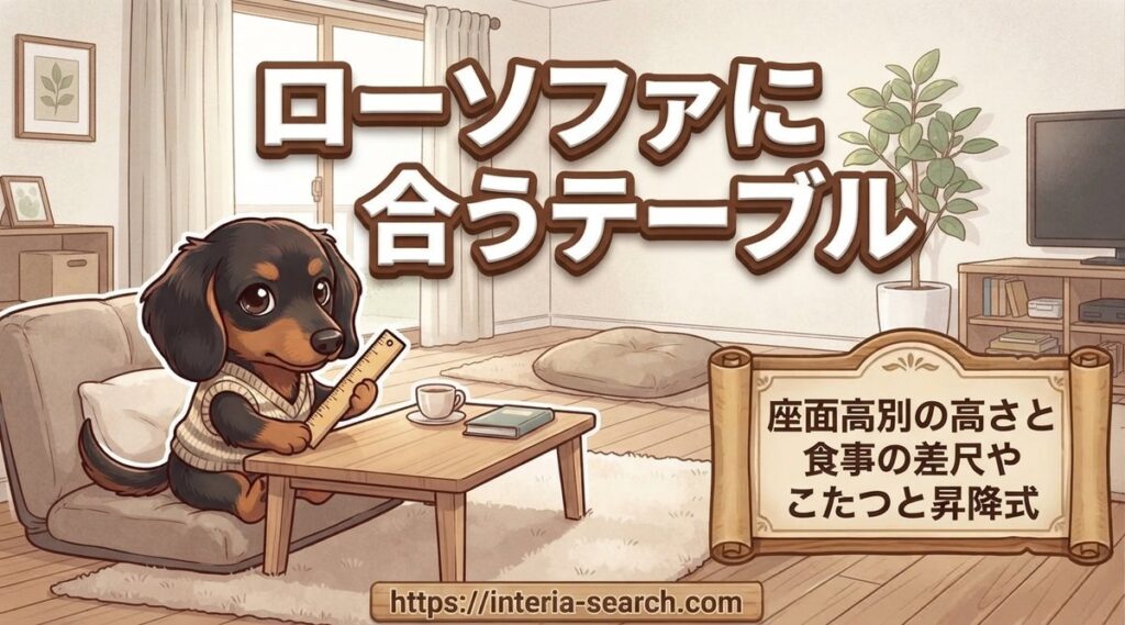 【ローソファに合うテーブル】座面高別の高さと食事の差尺やこたつと昇降式