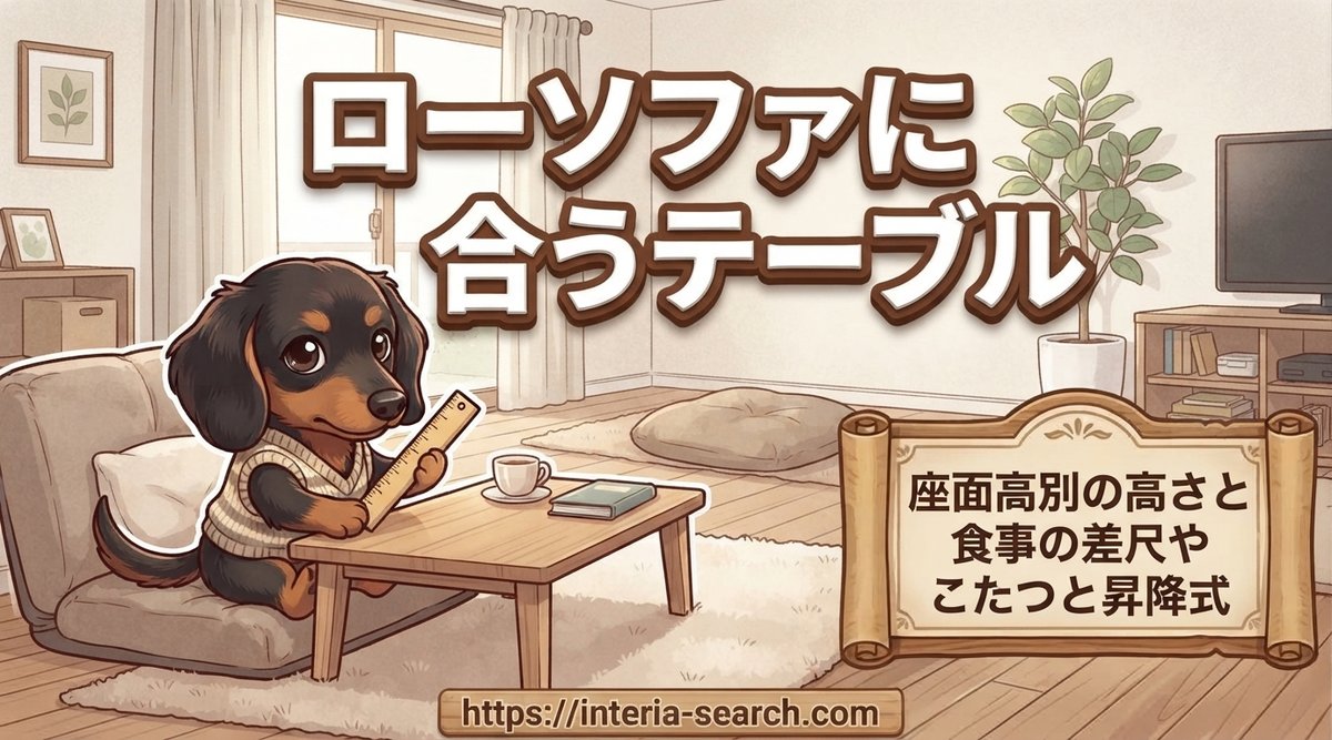 【ローソファに合うテーブル】座面高別の高さと食事の差尺やこたつと昇降式