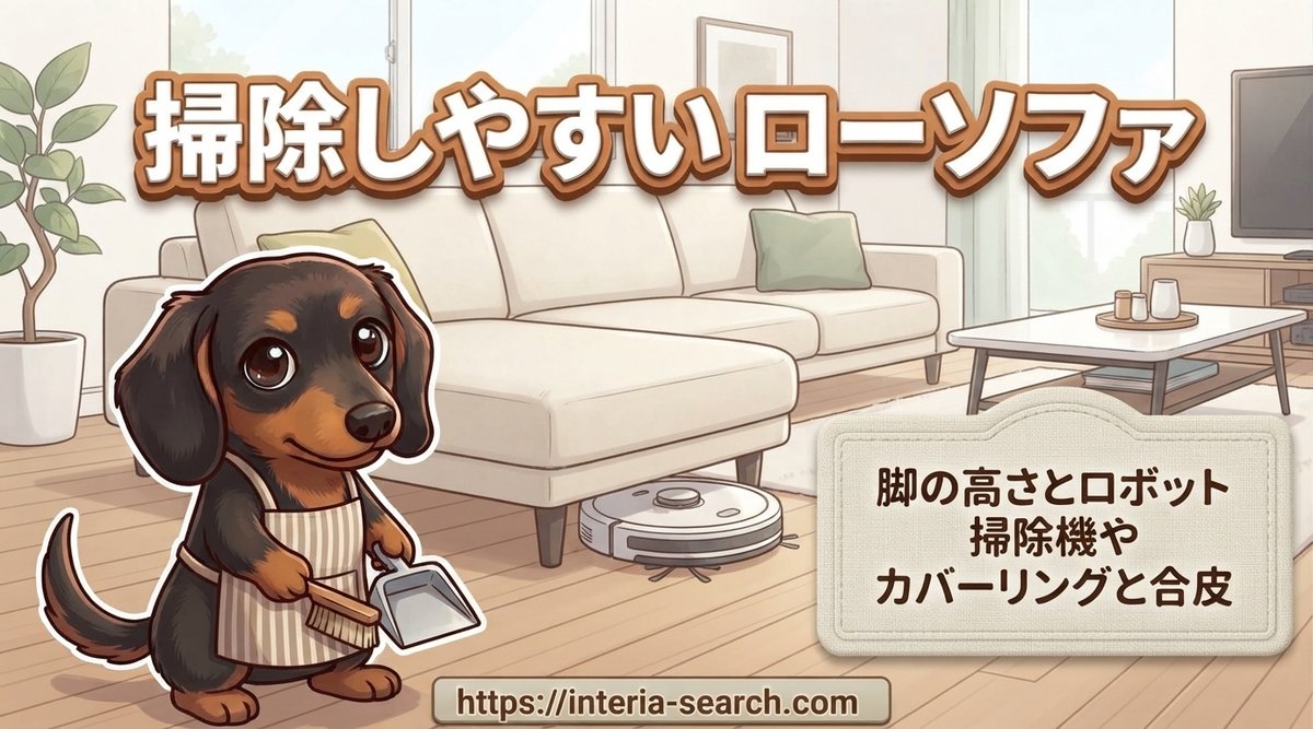 【掃除しやすいローソファ】脚の高さとロボット掃除機やカバーリングと合皮